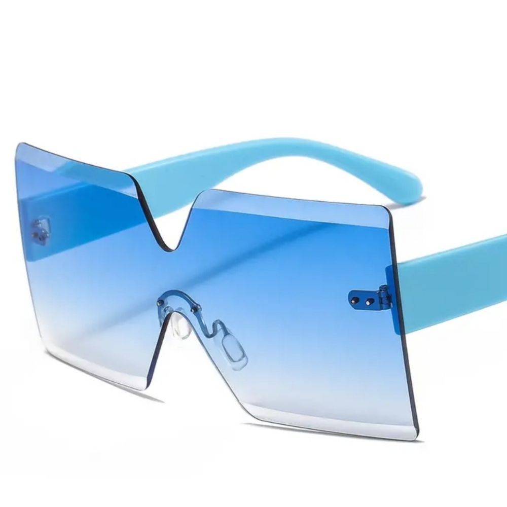Oversized Blue Square Rimless Sunglasses